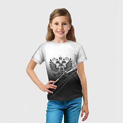 Футболка детская Герб России градиент в полосами серый, цвет: 3D-принт — фото 2