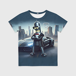 Футболка детская Крутой Бендер рядом с Ламборджини, цвет: 3D-принт