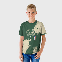 Футболка детская Милуоки Бакс - разлитая краска, цвет: 3D-принт — фото 2