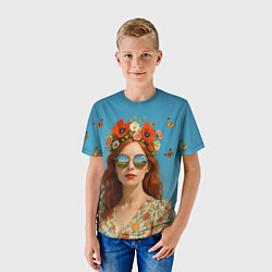 Футболка детская Девушка в очках, цвет: 3D-принт — фото 2