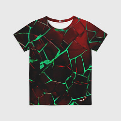 Футболка детская Битые плиты тёмно-красный с зелёным, цвет: 3D-принт