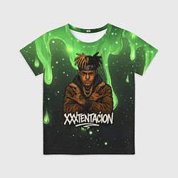 Футболка детская XXXTentacion на фоне зеленой краски, цвет: 3D-принт