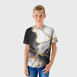 Футболка детская Мрамор белый и черный с золотом, цвет: 3D-принт — фото 2