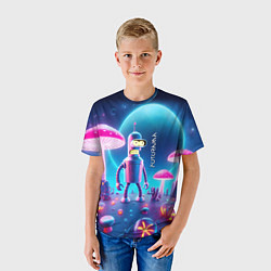 Футболка детская Робот-сгибальщик Бендер и неоновые грибы, цвет: 3D-принт — фото 2