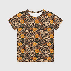 Футболка детская Новогодний орнамент с корицей и дольками апельсина, цвет: 3D-принт