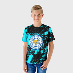 Футболка детская Лестер сити голубые краски, цвет: 3D-принт — фото 2