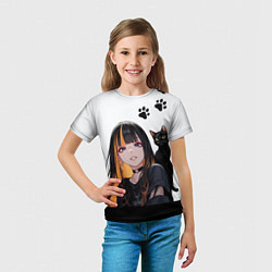 Футболка детская Девушка и кот, цвет: 3D-принт — фото 2