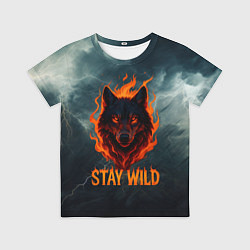 Детская футболка Stay wild волк в огне