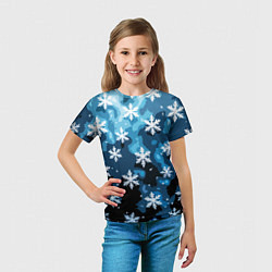 Футболка детская Стилизованный паттерн со снежинками тёмно-синий, цвет: 3D-принт — фото 2