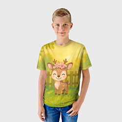 Футболка детская Милый олененок на зеленом дворе, цвет: 3D-принт — фото 2