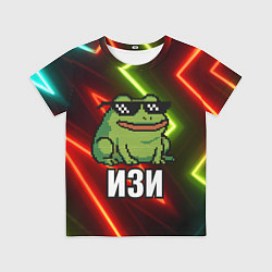 Футболка детская Изи - лягушка мем в пиксельных очках, цвет: 3D-принт