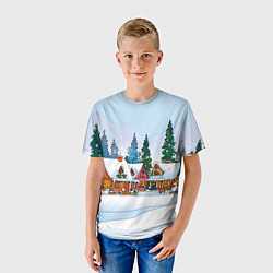 Футболка детская Новогодник дворик, цвет: 3D-принт — фото 2