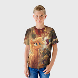 Футболка детская Милая лошадка любуется елкой, цвет: 3D-принт — фото 2