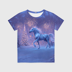 Детская футболка Лошадь и новогодний салют