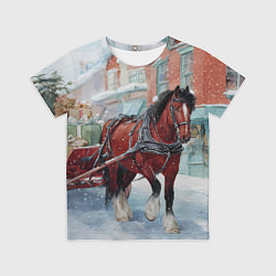 Футболка детская Лошадка с новогодней повозкой, цвет: 3D-принт