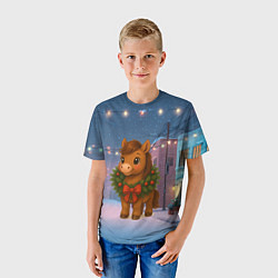 Футболка детская Лошадка с новогоднем венком 2026, цвет: 3D-принт — фото 2