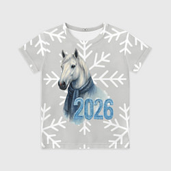 Детская футболка Лошадь на фоне снижинок 2026