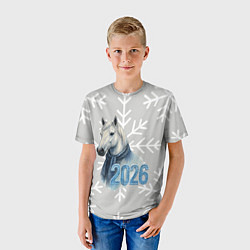 Футболка детская Лошадь на фоне снижинок 2026, цвет: 3D-принт — фото 2