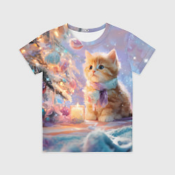 Детская футболка Маленький котенок встречает Новый год