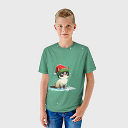 Футболка детская Новогодний мем котик, цвет: 3D-принт — фото 2