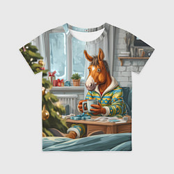 Детская футболка Лошадка встречает Новый год дома