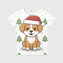 Детская футболка Новогодняя собачка в шапочке