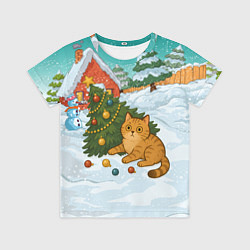 Детская футболка Толстый кот уронил елку