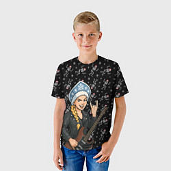 Футболка детская Снегурочка с гитарой - Рок, цвет: 3D-принт — фото 2