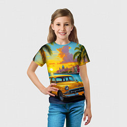 Футболка детская Золотой закат над набережной, цвет: 3D-принт — фото 2