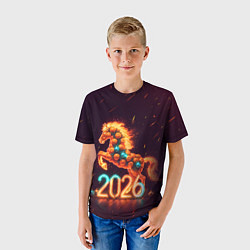 Футболка детская Новогодняя мандариновая лошадь 2026, цвет: 3D-принт — фото 2