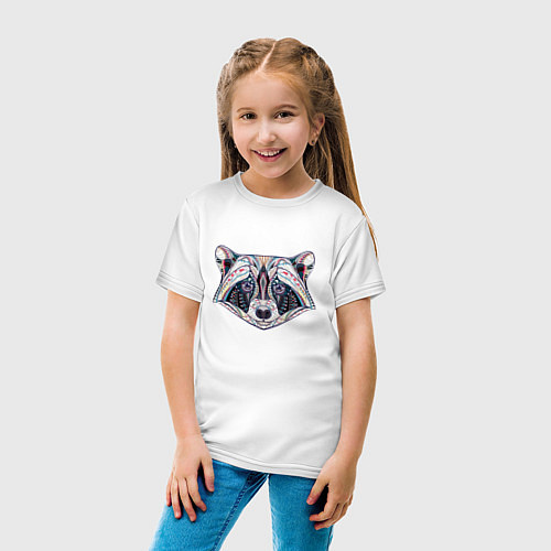 Детская футболка Расписная голова енота / Белый – фото 4