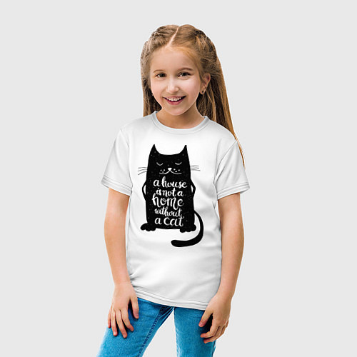 Детская футболка Черный кот / Белый – фото 4