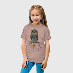 Футболка хлопковая детская Сова-шаман, цвет: пыльно-розовый — фото 2