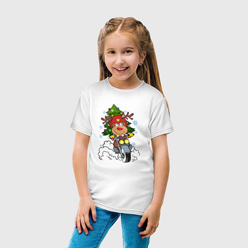 Детская футболка Олень на байке / Белый – фото 4