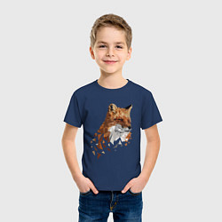 Футболка хлопковая детская Полигональный лис, цвет: тёмно-синий — фото 2