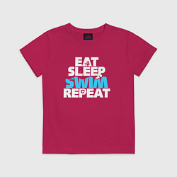 Футболка хлопковая детская Eat sleep swim repeat, цвет: маджента