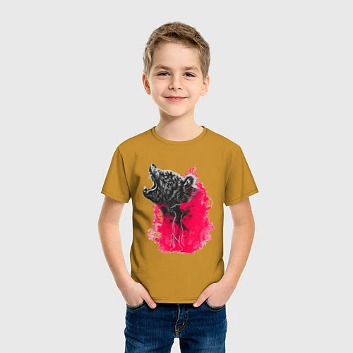 Детская футболка Рев медведя / Горчичный – фото 3