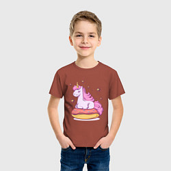 Футболка хлопковая детская Единорог на пончике, цвет: кирпичный — фото 2