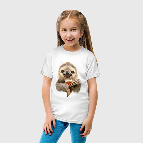 Детская футболка Ленивец и жажда / Белый – фото 4