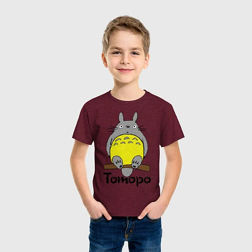 Детская футболка Тоторо на бревне / Меланж-бордовый – фото 3
