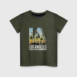 Футболка хлопковая детская Los Angeles Summer цвета меланж-хаки — фото 1