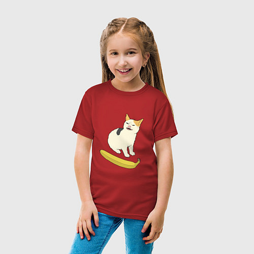 Детская футболка Cat no banana meme / Красный – фото 4