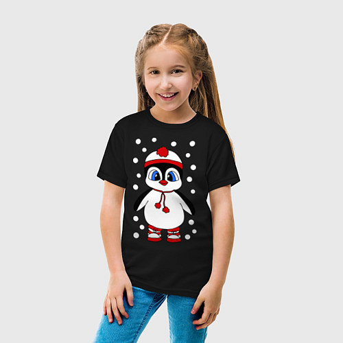 Детская футболка Пингвин в снегу / Черный – фото 4