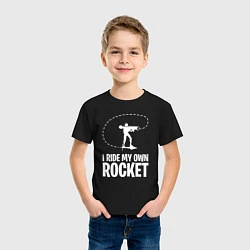 Футболка хлопковая детская I ride my own rocket, цвет: черный — фото 2