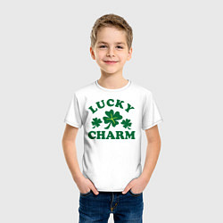 Футболка хлопковая детская Lucky charm - клевер, цвет: белый — фото 2