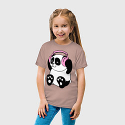 Футболка хлопковая детская Panda in headphones панда в наушниках, цвет: пыльно-розовый — фото 2