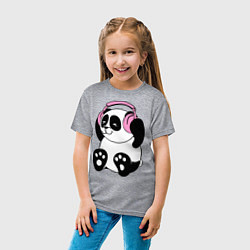 Футболка хлопковая детская Panda in headphones панда в наушниках, цвет: меланж — фото 2