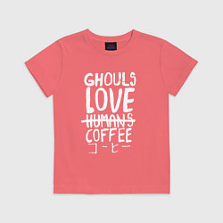 Футболка хлопковая детская Ghouls Love Coffee, цвет: коралловый