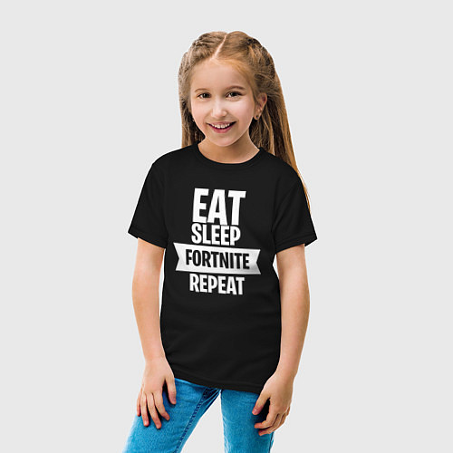 Детская футболка Eat Sleep Fortnite Repeat / Черный – фото 4