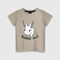 Футболка хлопковая детская Rabbit: follow me, цвет: миндальный